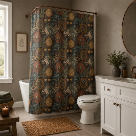 Dunkles Boho-Terrakotta-Sage-Botanikmuster Duschvorhang