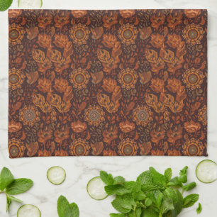 Dunkles Boho-Terrakotta-Sage-Botanikmuster Geschirrtuch