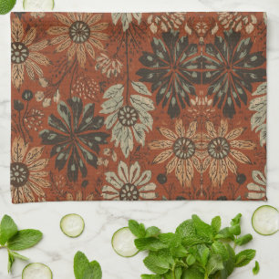 Dunkles Boho-Terrakotta-Sage-Botanikmuster Geschirrtuch