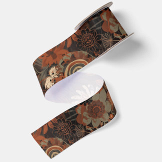 Dunkles Boho-Terrakotta-Sage-Botanikmuster  Satinband