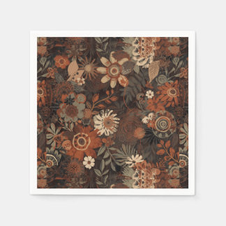 Dunkles Boho-Terrakotta-Sage-Botanikmuster Serviette