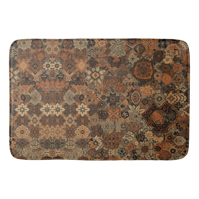 Dunkles Boho-Terrakotta-Salbei-Botanikmuster  Badematte (Vorderseite)