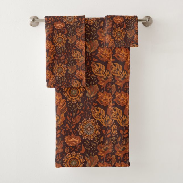Dunkles Boho-Terrakotta-Salbei-Botanikmuster  Badhandtuch Set (Insitu)