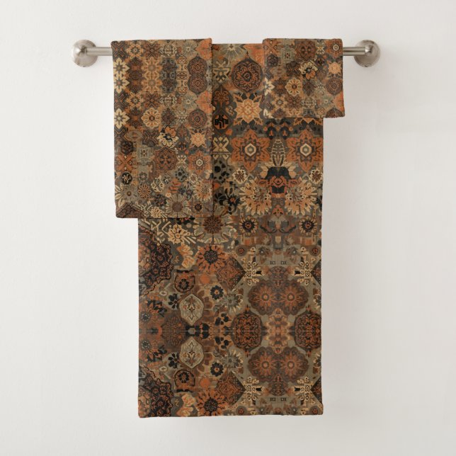 Dunkles Boho-Terrakotta-Salbei-Botanikmuster  Badhandtuch Set (Insitu)
