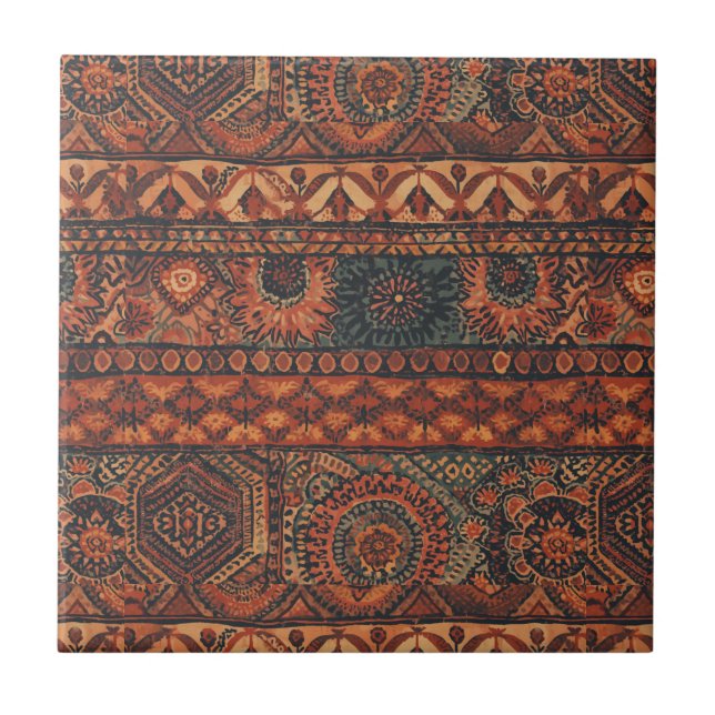 Dunkles Boho-Terrakotta-Salbei-Botanikmuster  Fliese (Vorderseite)