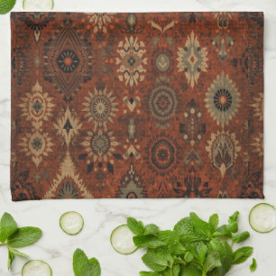 Dunkles Boho-Terrakotta-Salbei-Botanikmuster Geschirrtuch