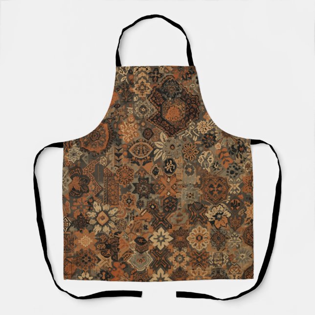 Dunkles Boho-Terrakotta-Salbei-Botanikmuster  Schürze (Vorderseite)