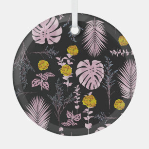 Dunkles botanisches Blumen-Blatt-Muster. Ornament Aus Glas