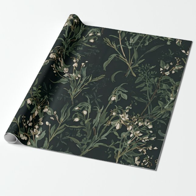 Dunkles botanisches Geschenkpapier (Ungerollt)