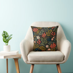 Dunkles Botanisches Volksflorales Gartendesign Kissen