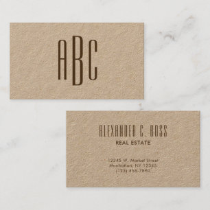 Dunkles Braun einfaches dreibuchstabiges Monogramm Visitenkarte