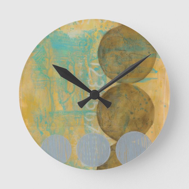 Dunkles Brown u. graue Kreise mit Zahl-Zahlen Runde Wanduhr (Vorderseite)