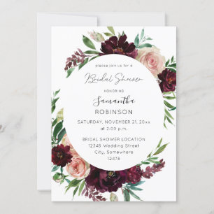 Dunkles Burgund & Blush Pink Brautparty Einladung