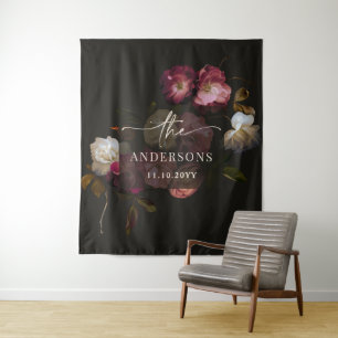 Dunkles Burgunderrot Florales Düsteres Romantische Wandteppich
