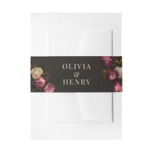 Dunkles Burgunderrot Florales Moody Schwarz Elegan Einladungsbanderole