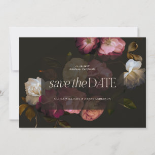 Dunkles Burgunderrot Florales Moody Schwarz Elegan Save The Date
