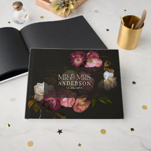 Dunkles Burgunderrot Florales Schwermütiges Schwar Gästebuch