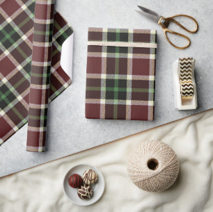 Dunkles Burgunderrot Grün Weiß Tartan Karomuster Geschenkpapier
