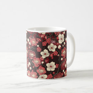 Dunkles Burgunderrot Sakura Florales Korallenblüte Kaffeetasse
