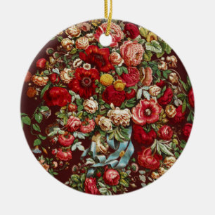 Dunkles Burgunderrot viktorianisches Rosen-Blumenb Keramik Ornament