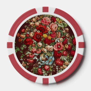 Dunkles Burgunderrot Viktorianisches Rosen-Blumenb Pokerchips