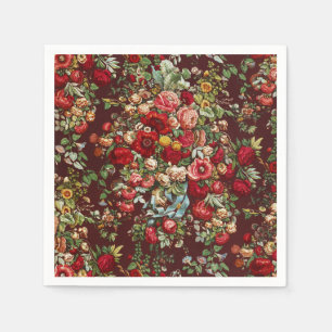 Dunkles Burgunderrot Viktorianisches Rosen-Blumenb Serviette