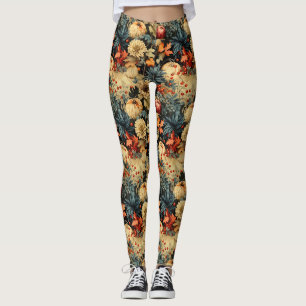 Dunkles Cottagecore-Herbst-Kürbis-Blumenmuster Leggings