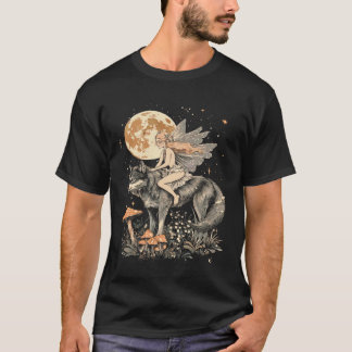 Dunkles Cottagecore Pilzmädchen Fee Vollmond Frau T-Shirt