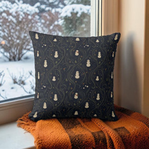 Dunkles Cottagecore-Schneemann-Mitternachtsblau-We Kissen