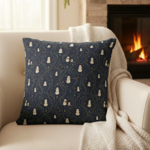 Dunkles Cottagecore-Schneemann-Mitternachtsblau-We Kissen