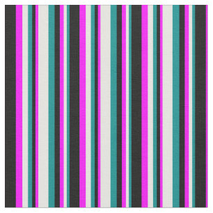 Dunkles Cyan, Weiß, Fuchsia und Schwarz Streifen M Stoff