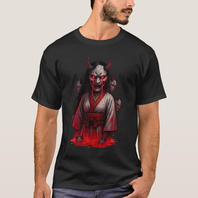 Dunkles Cyberpunk-Oni-Mädchen T-Shirt (Vorderseite)