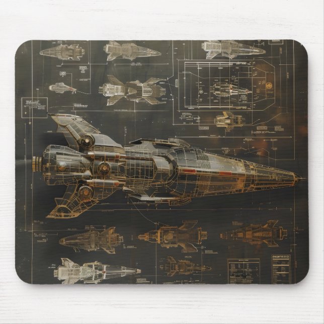 Dunkles Diagramm für das Weltraumschiff Mousepad (Vorne)