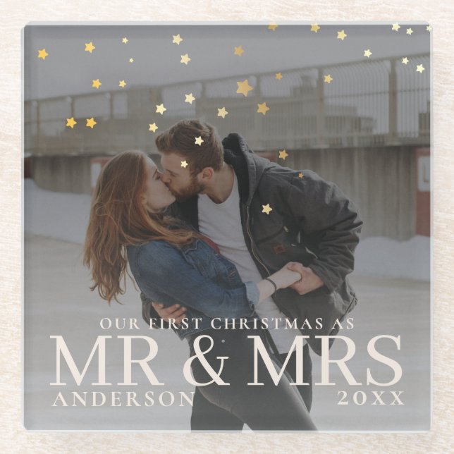 Dunkles Dusky Couple Foto mit Sternen für Weihnach Glasuntersetzer (Vorderseite)