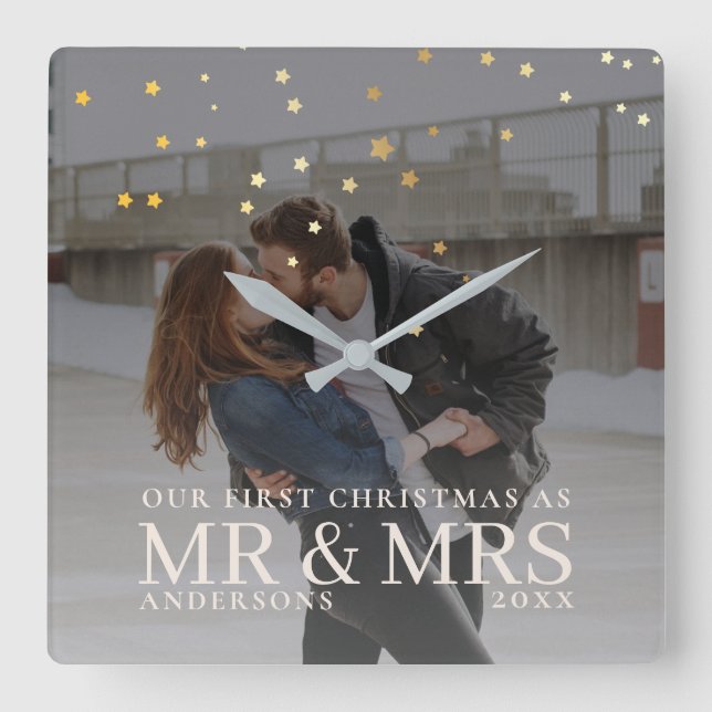 Dunkles Dusky Couple Foto mit Sternen für Weihnach Quadratische Wanduhr (Vorderseite)