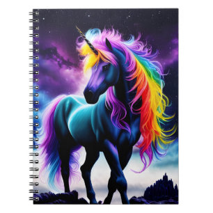 Dunkles Einhorn mit Regenbogenmane Notizblock