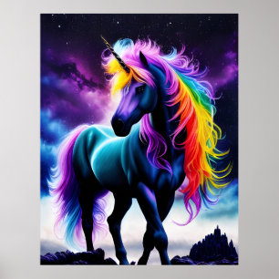 Dunkles Einhorn mit Regenbogenmane Poster