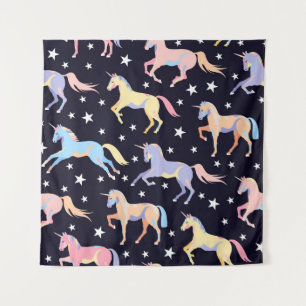 Dunkles Einhornmuster. Seamless Unicorn und Star d Wandteppich