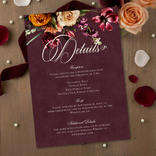 Dunkles elegantes Herbst-Blumen-Burgunder-Hochzeit Begleitkarte