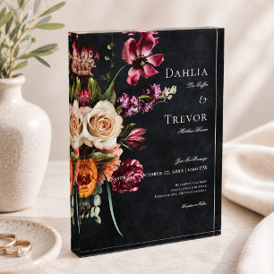 Dunkles elegantes Herbst-Blumen-Hochzeitsandenken Fotoblock