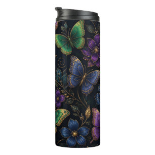 Dunkles elegantes Schmetterlingsmuster Thermosbecher