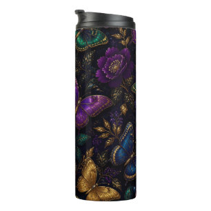 Dunkles elegantes Schmetterlingsmuster Thermosbecher
