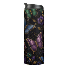 Dunkles elegantes Schmetterlingsmuster Thermosbecher