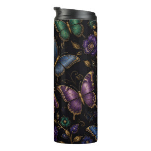 Dunkles elegantes Schmetterlingsmuster Thermosbecher