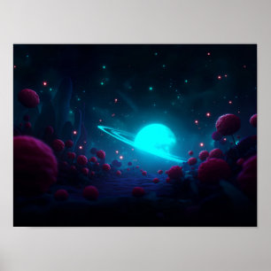 Dunkles Fantasy-Tal mit leuchtend grünem Himmel un Poster
