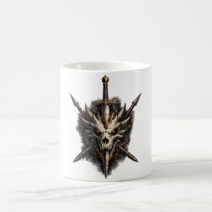 Dunkles Fantasy-Totenkopf-Schwert-Krieger-Emblem Kaffeetasse