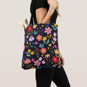 Dunkles farbenfrohes Ditsy-Blumenmuster im Boho-St