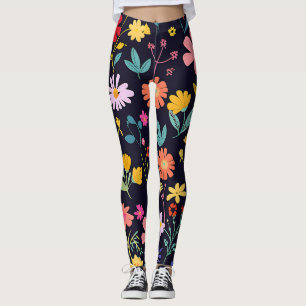 Dunkles farbenfrohes Ditsy-Blumenmuster im Boho-St Leggings