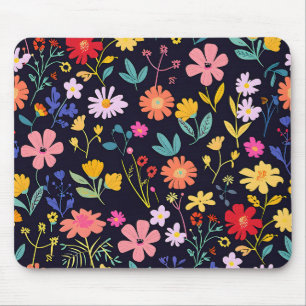 Dunkles farbenfrohes Ditsy-Blumenmuster im Boho-St Mousepad
