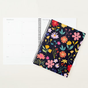 Dunkles farbenfrohes Ditsy-Blumenmuster im Boho-St Planer